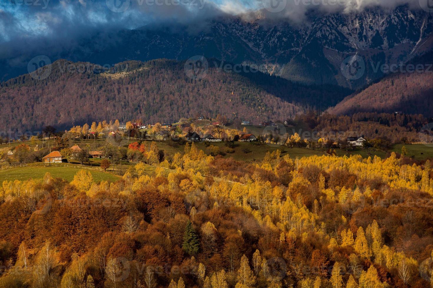 A charming mountain landscape in Carpathians, Romania. Autumn nature in Brasov, Europe photo