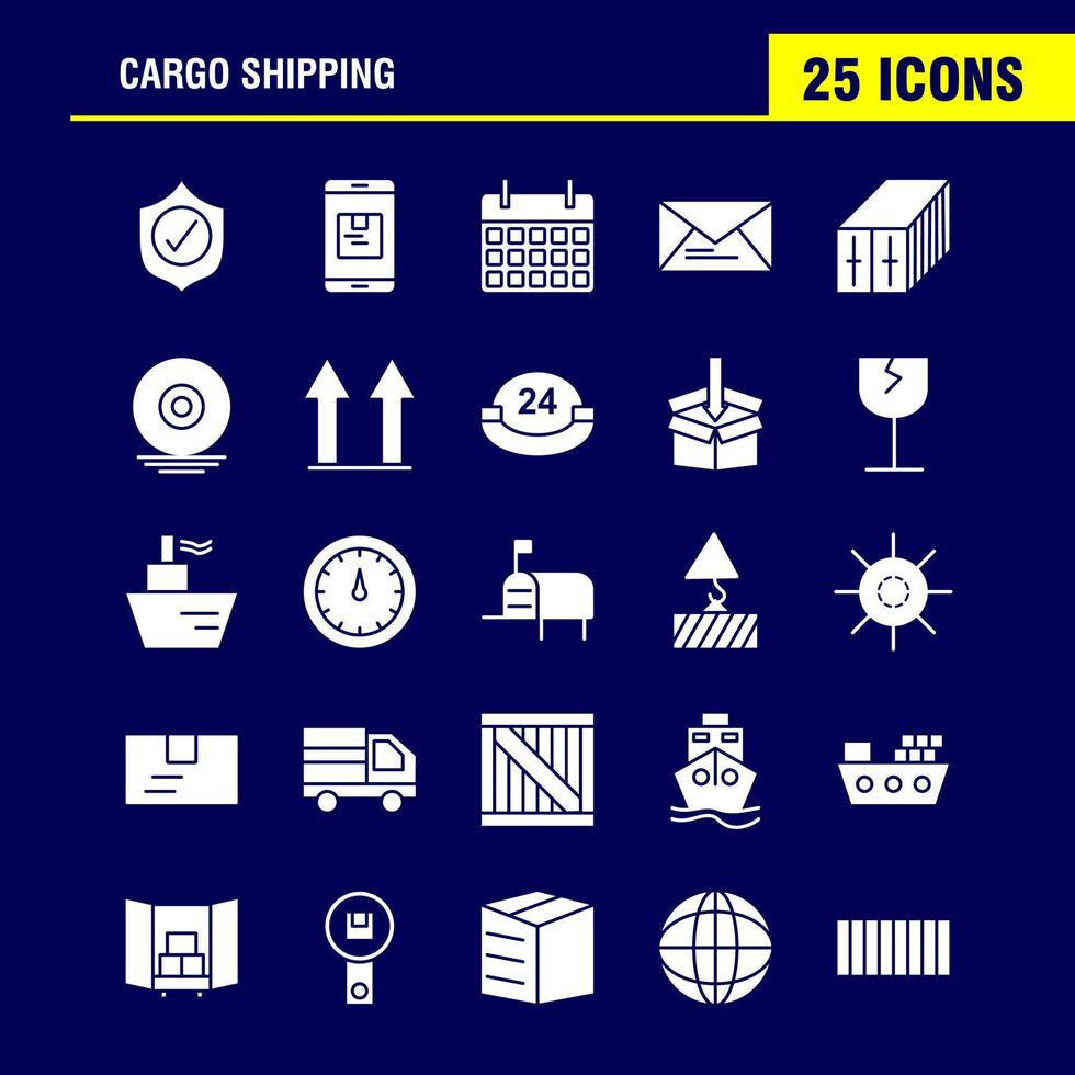 Cargo Shipping Solid Glyph Icon for Web Print and Mobile UXUI Kit Such as Shield Cargo Security Delivery Mobile Cell Cargo Box Pictogram Pack Vector