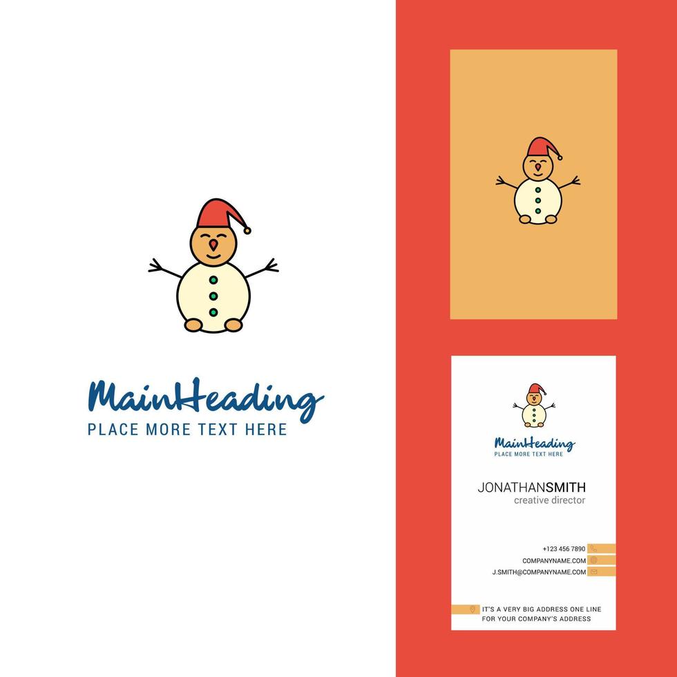 logotipo creativo de muñeco de nieve y vector de diseño vertical de tarjeta de visita