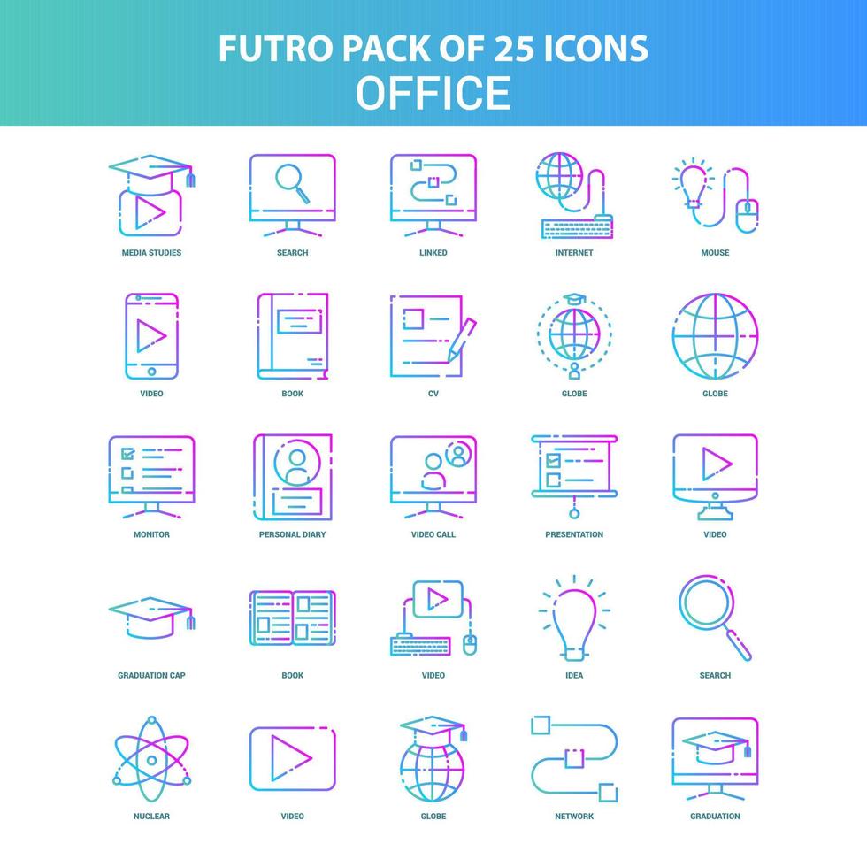 25 paquete de iconos de oficina de futuro verde y azul vector