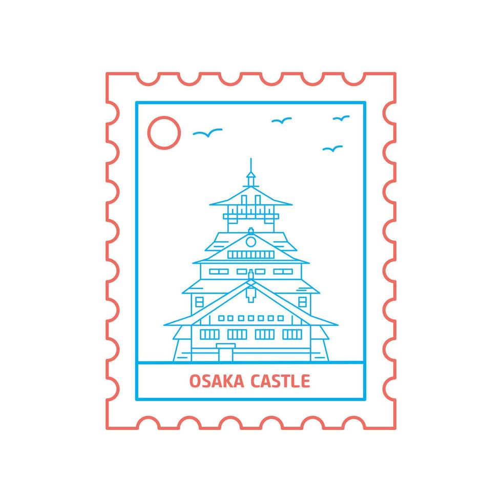 OSAKA CASTLE postage stamp Blue and red Line Style vector illustration