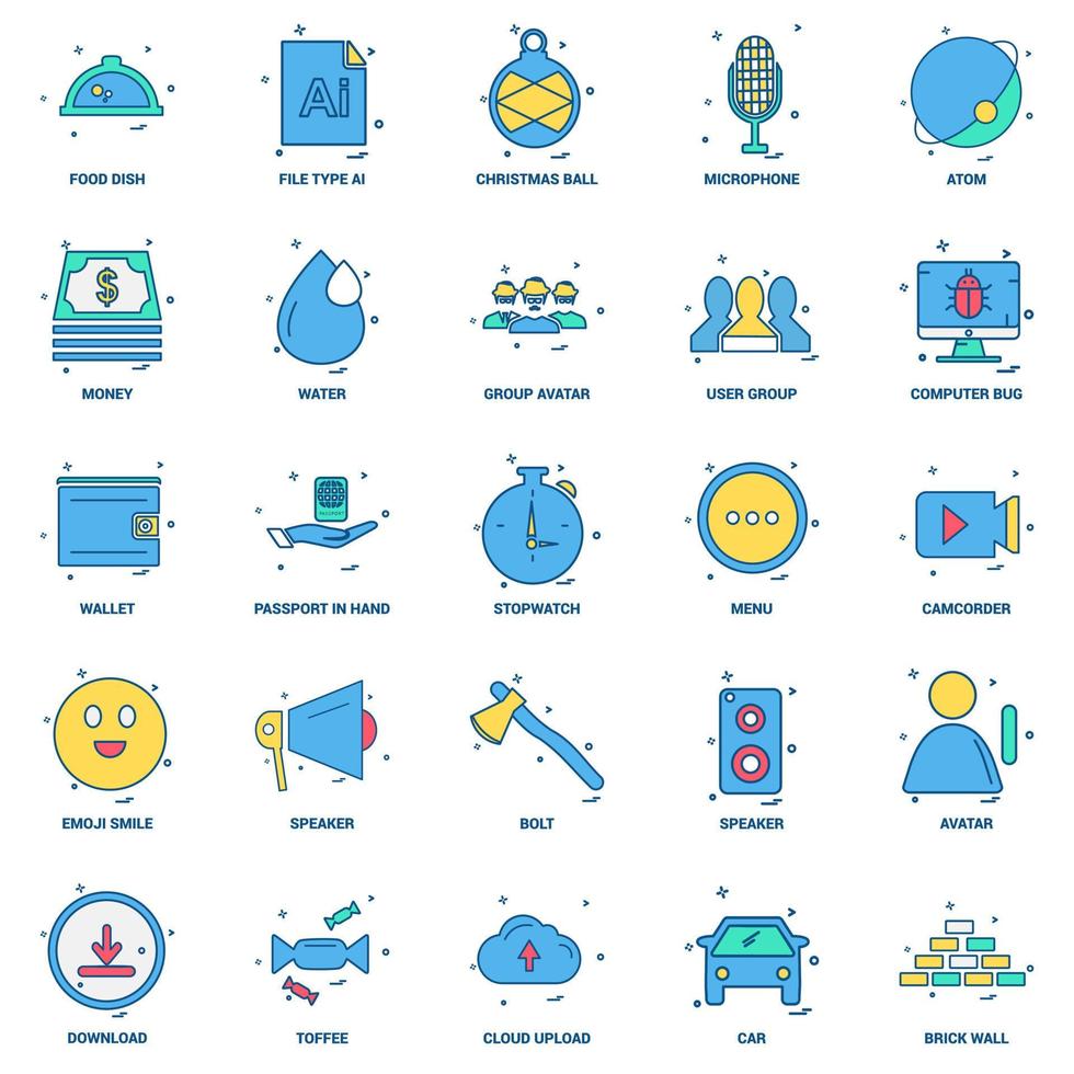 25 conjunto de iconos de color plano de mezcla de concepto de negocio vector