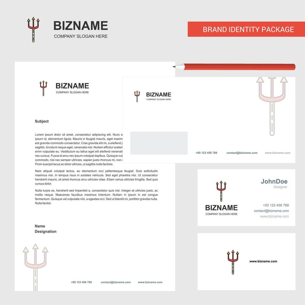Trident Business Letterhead Envelope and visiting Card Design vector template