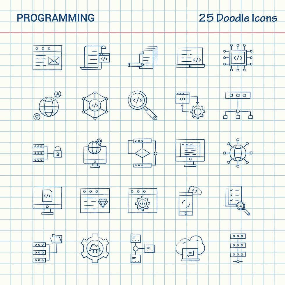 Programming 25 Doodle Icons Hand Drawn Business Icon set vector