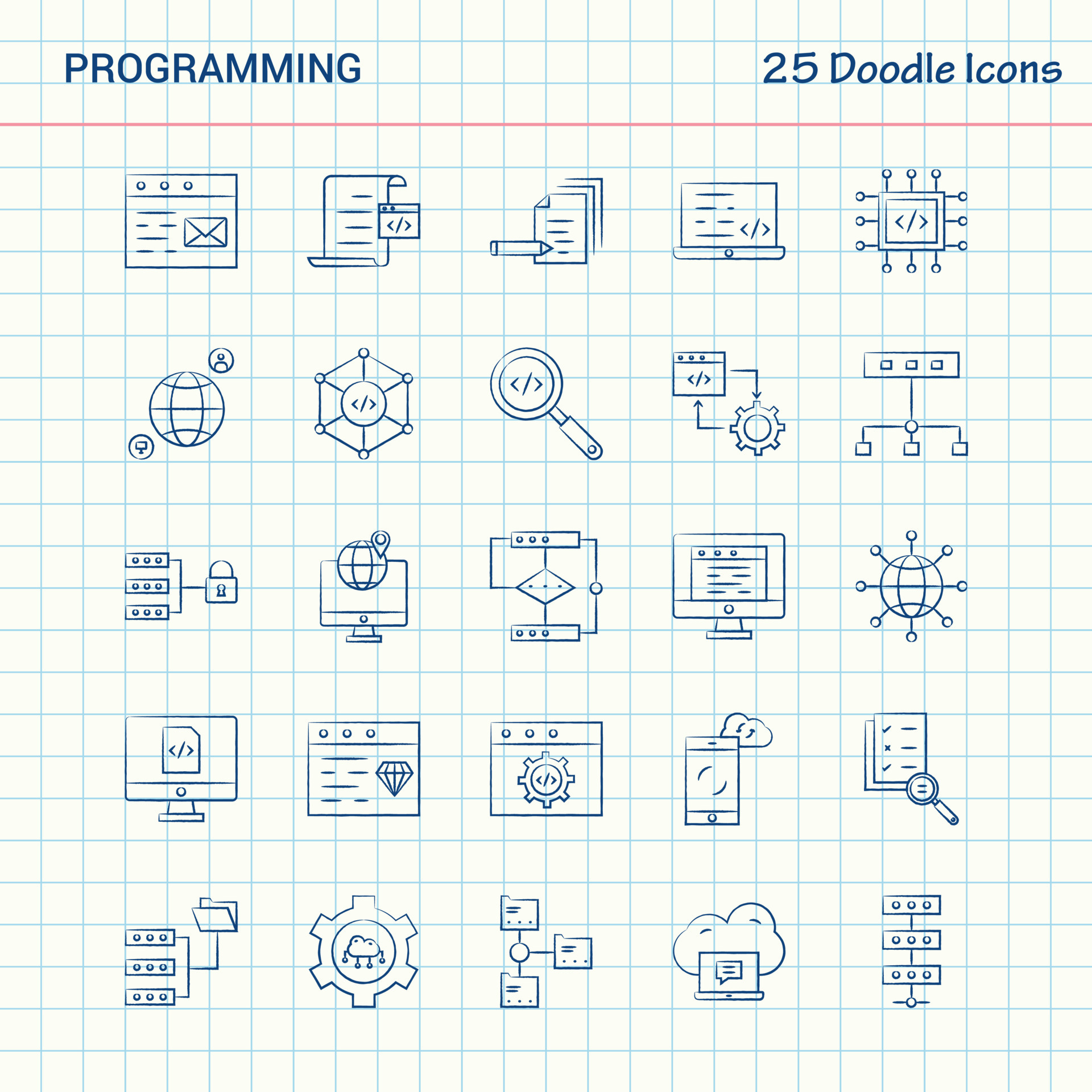 Programming 25 Doodle Icons Hand Drawn Business Icon set 14211780 ...