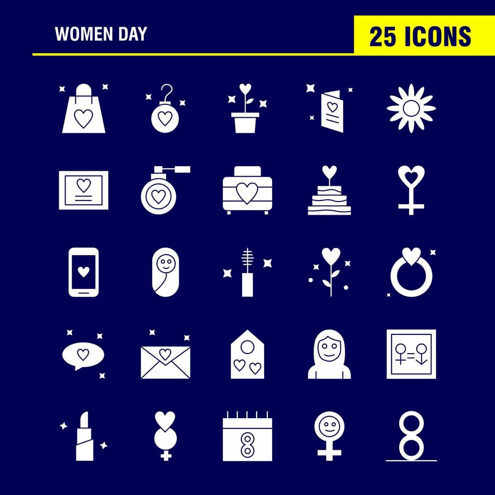 Women Day Solid Glyph Icons Set For Infographics Mobile UXUI Kit And Print Design Include Bag Shopping Bag Love Valentine Romantic Ear Ring Icon Set Vector
