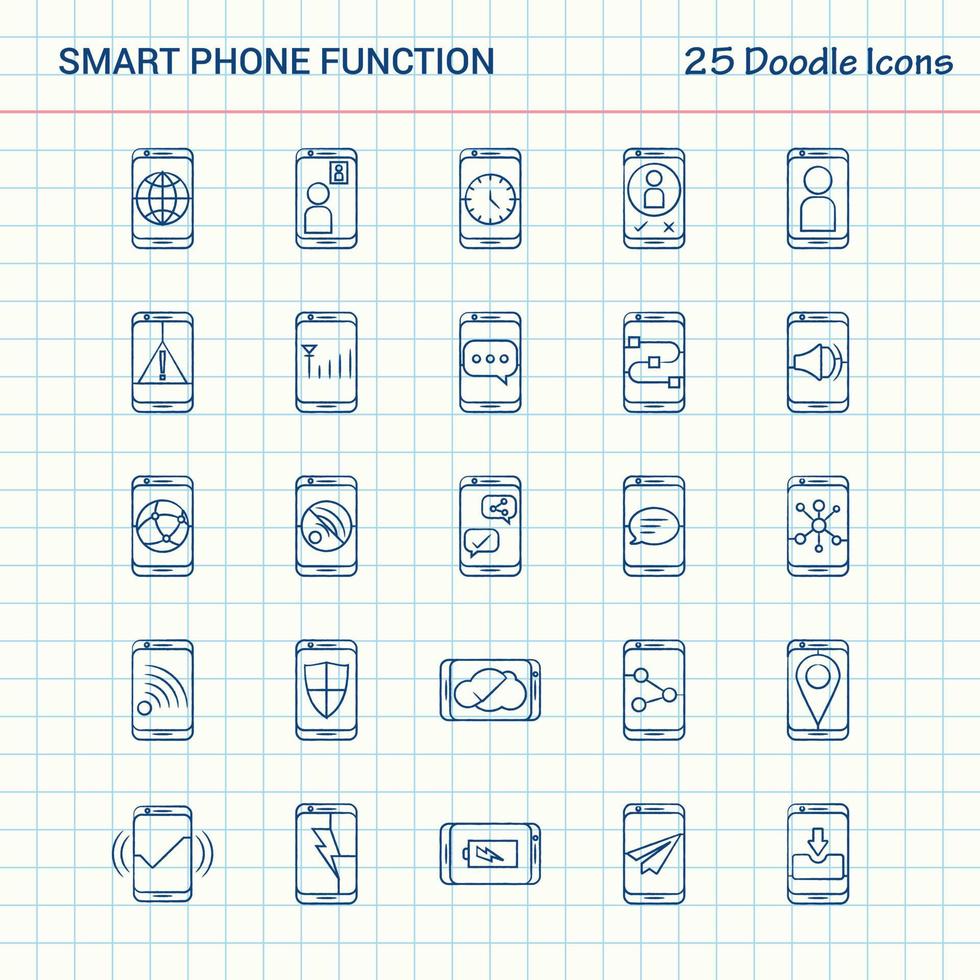 Smart phone functions 25 Doodle Icons Hand Drawn Business Icon set vector