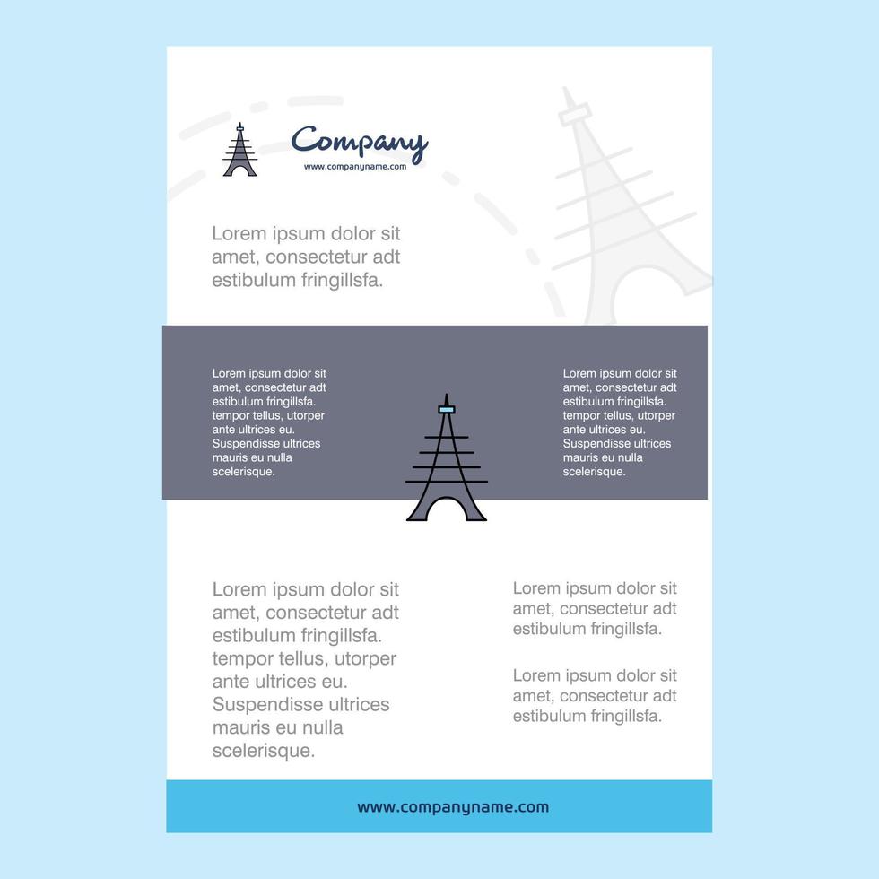 Template layout for Eiffel tower comany profile annual report presentations leaflet Brochure Vector Background