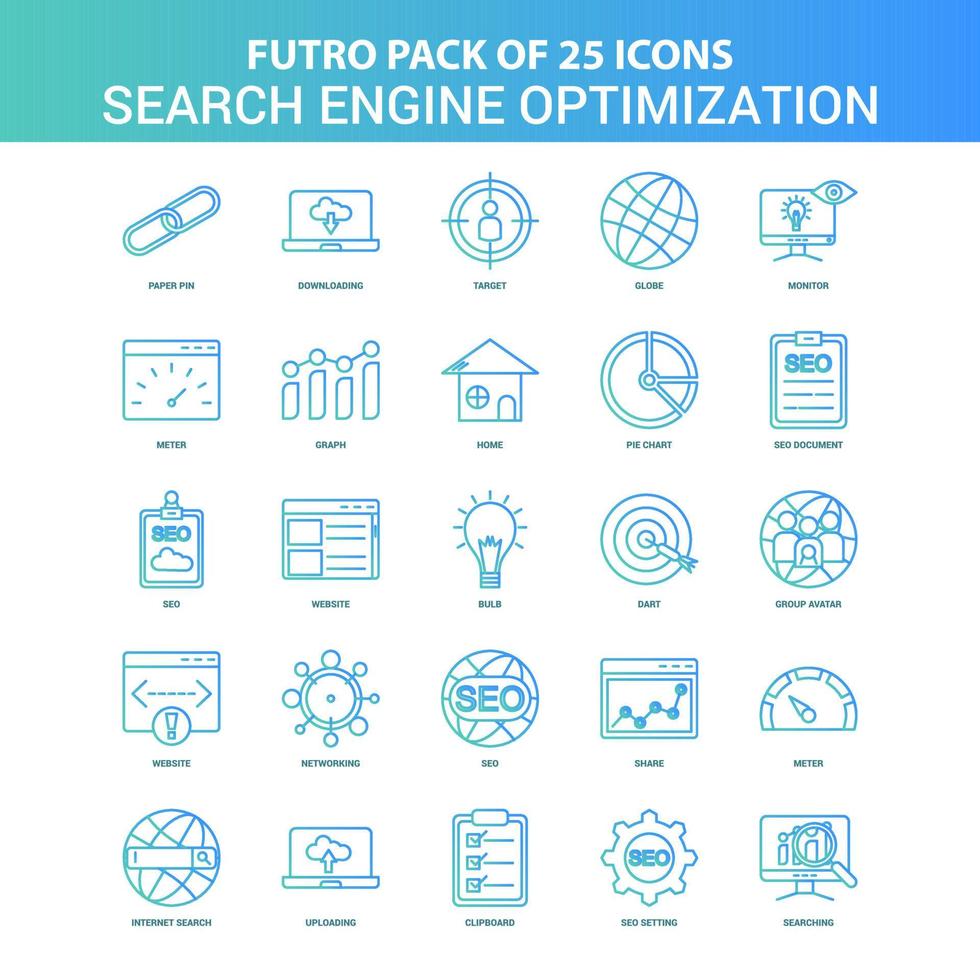 25 Green and Blue Futuro Search Engine Optimization Icon Pack vector
