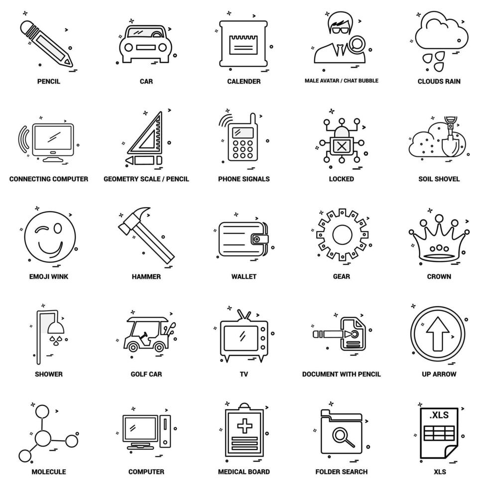 25 conjunto de iconos de línea de mezcla de concepto de negocio vector