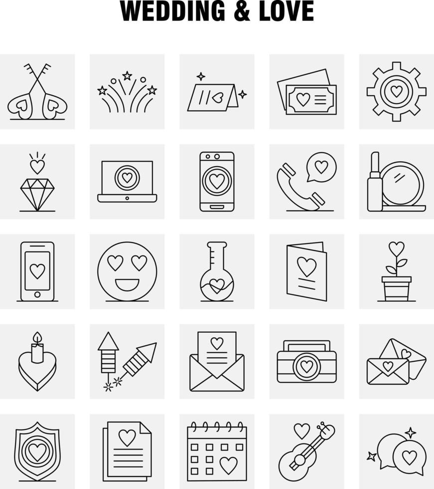 Wedding And Love Line Icons Set For Infographics Mobile UXUI Kit And Print Design Include Laptop Love Heart Wedding Card Love Heart Wedding Icon Set Vector