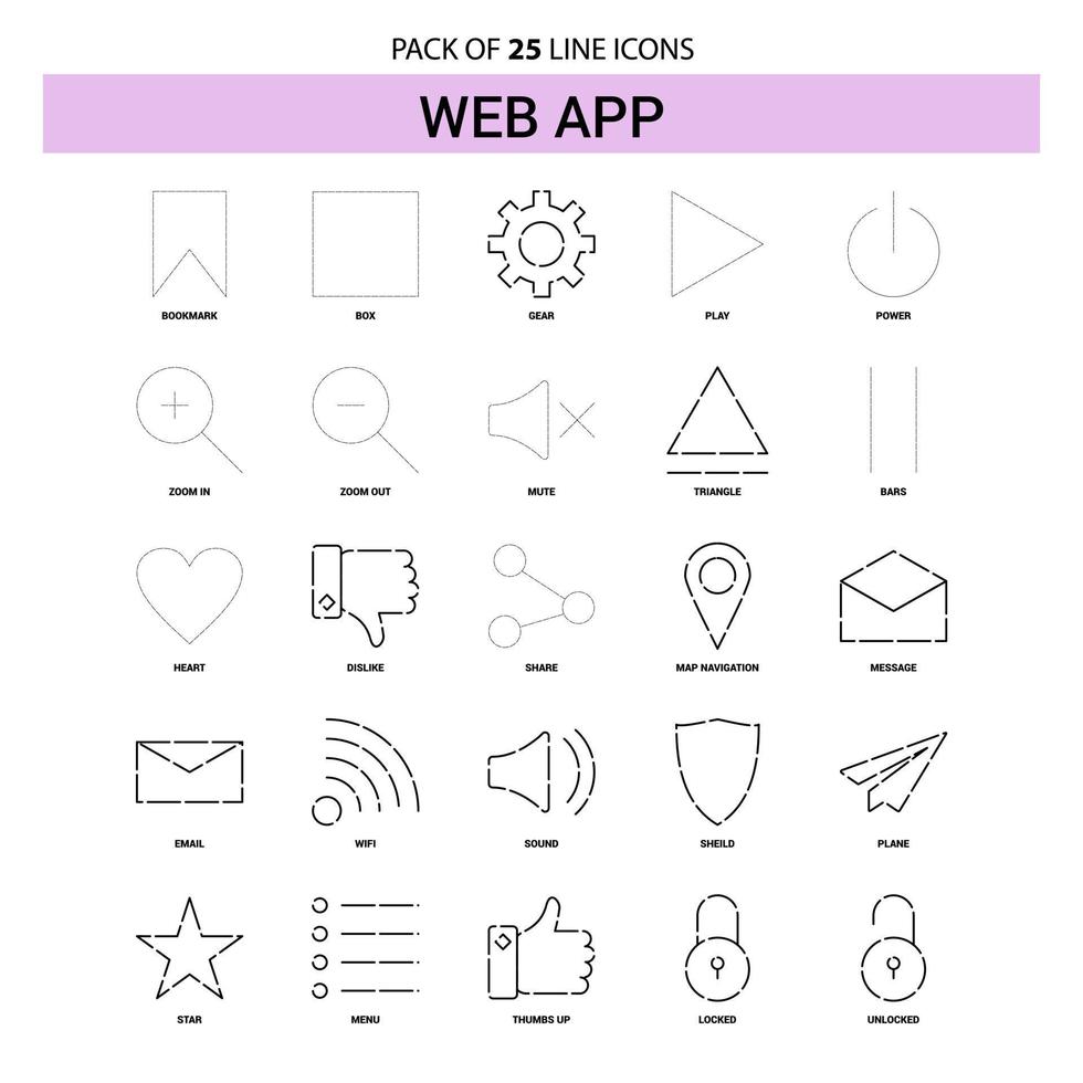 Web App Line Icon Set 25 Dashed Outline Style vector