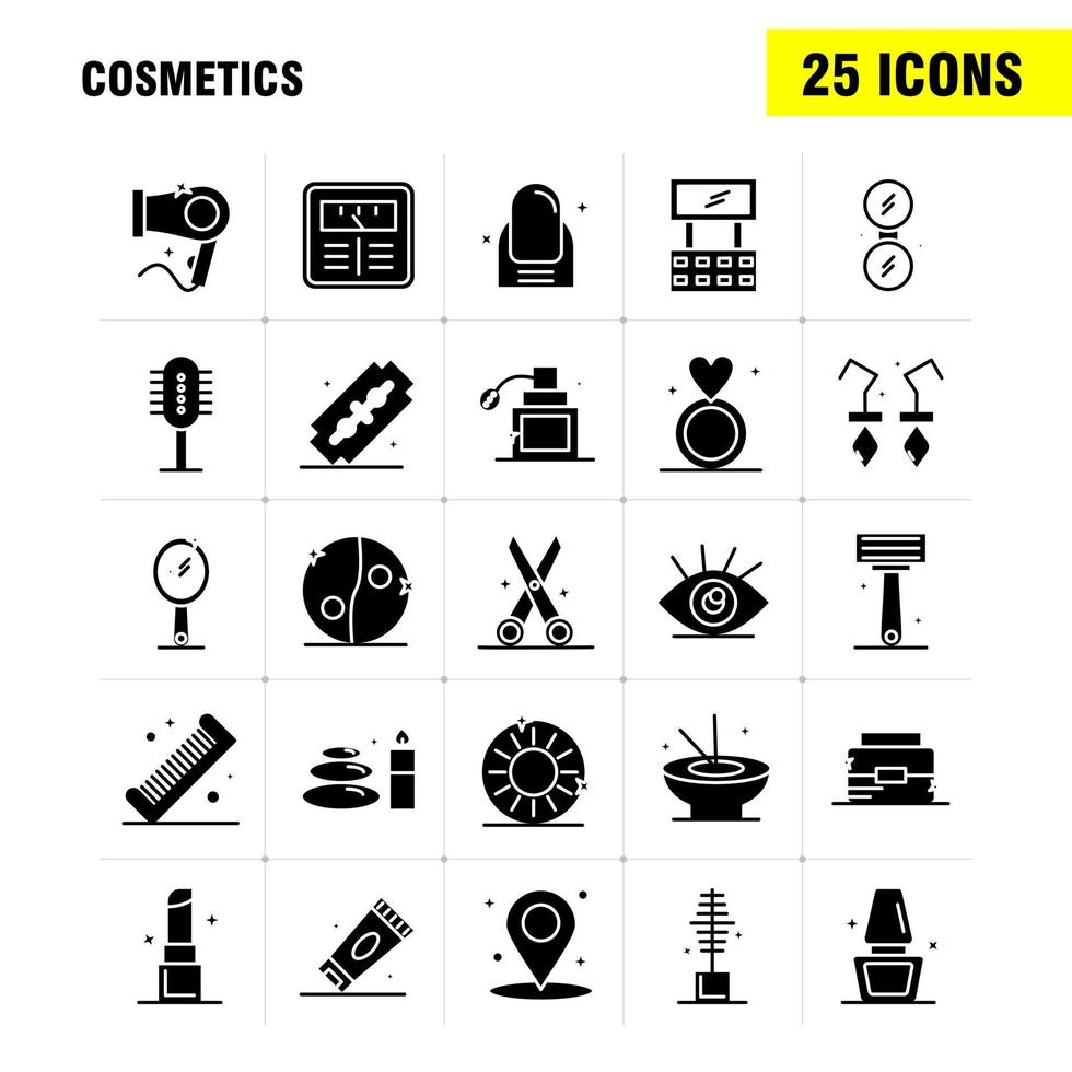 Cosmetics Solid Glyph Icons Set For Infographics Mobile UXUI Kit And Print Design Include Location Map Pin Cosmetic Cosmetic Bowl Eat Cosmetic Icon Set Vector
