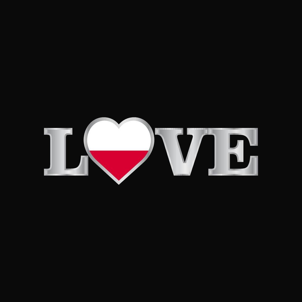 tipografía de amor con vector de diseño de bandera de polonia