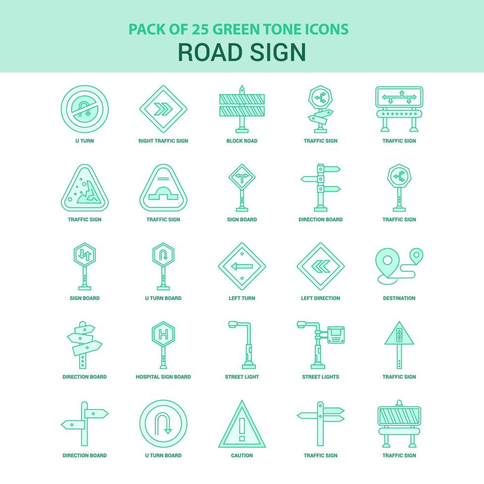 25 Green Road Sign Icon set vector