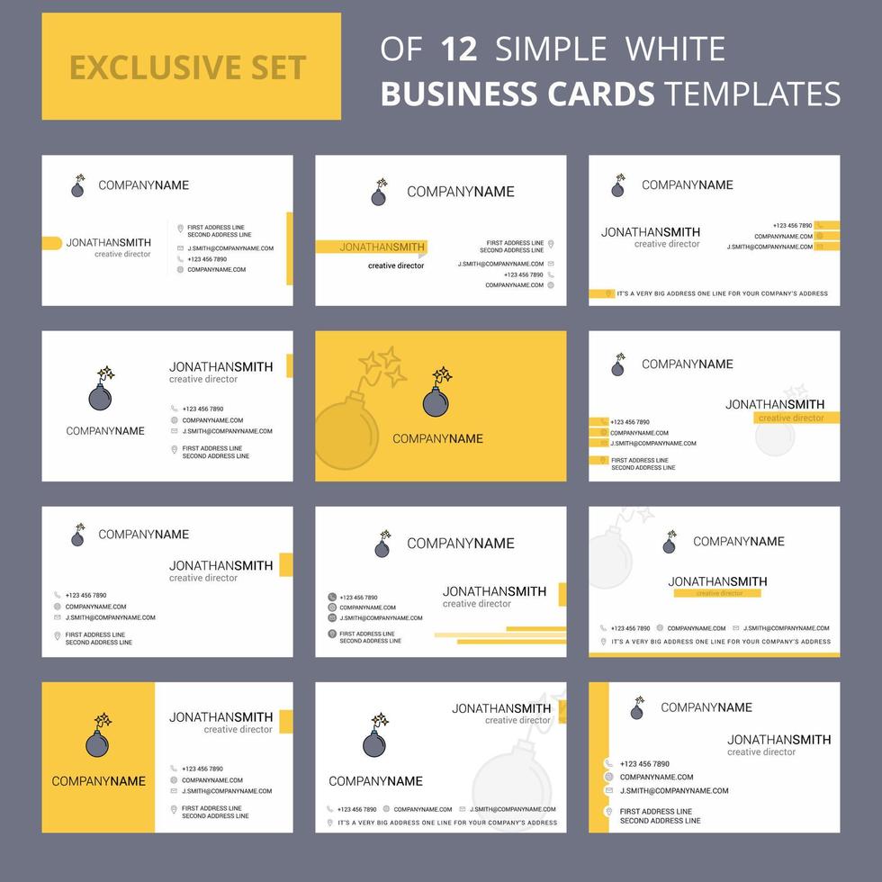 Set of 12 Bomb Creative Busienss Card Template Editable Creative logo and Visiting card background vector