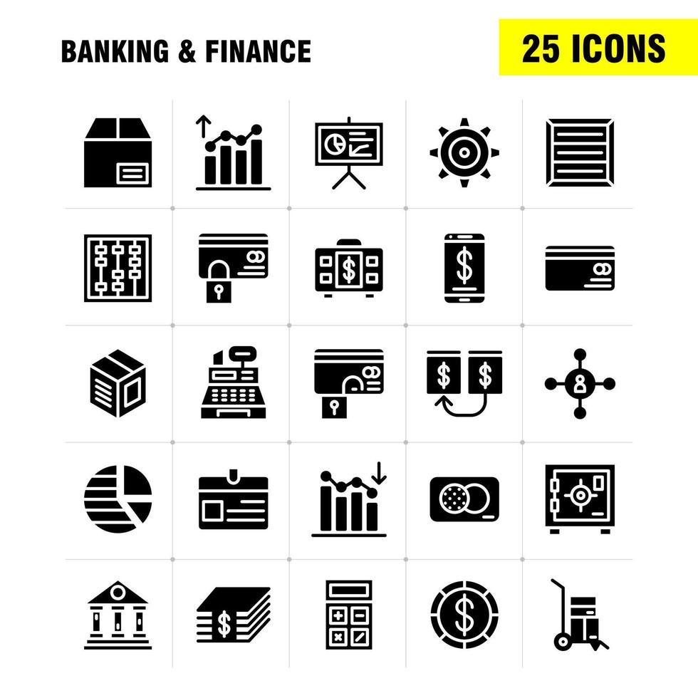 paquete de iconos de glifos sólidos bancarios para diseñadores y desarrolladores iconos de análisis informe de gráfico financiero vector de organización de gestión de jerarquía inferior