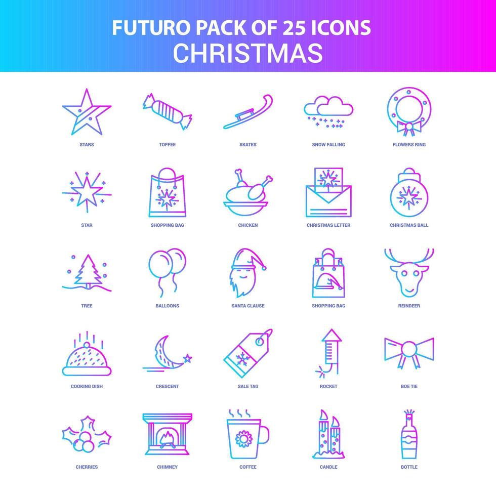 25 paquete de iconos de navidad futuro azul y rosa vector