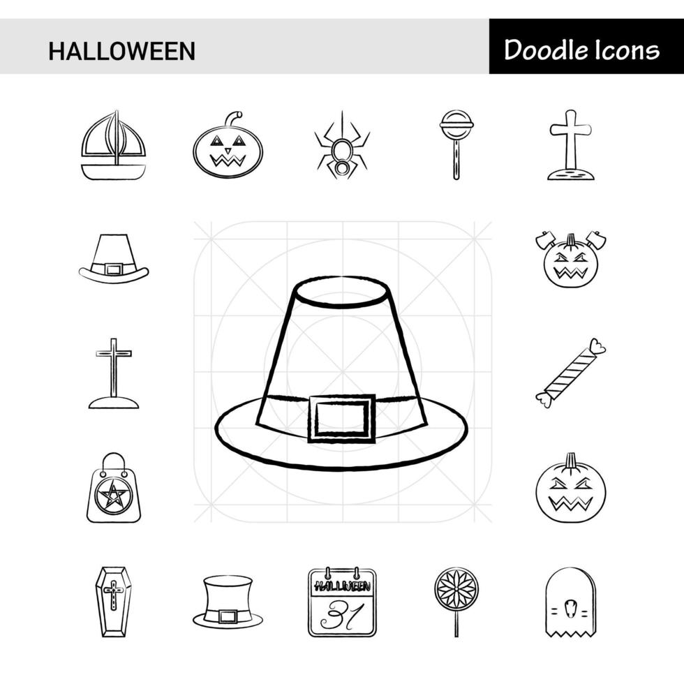 Set of 17 Halloween handdrawn icon set vector