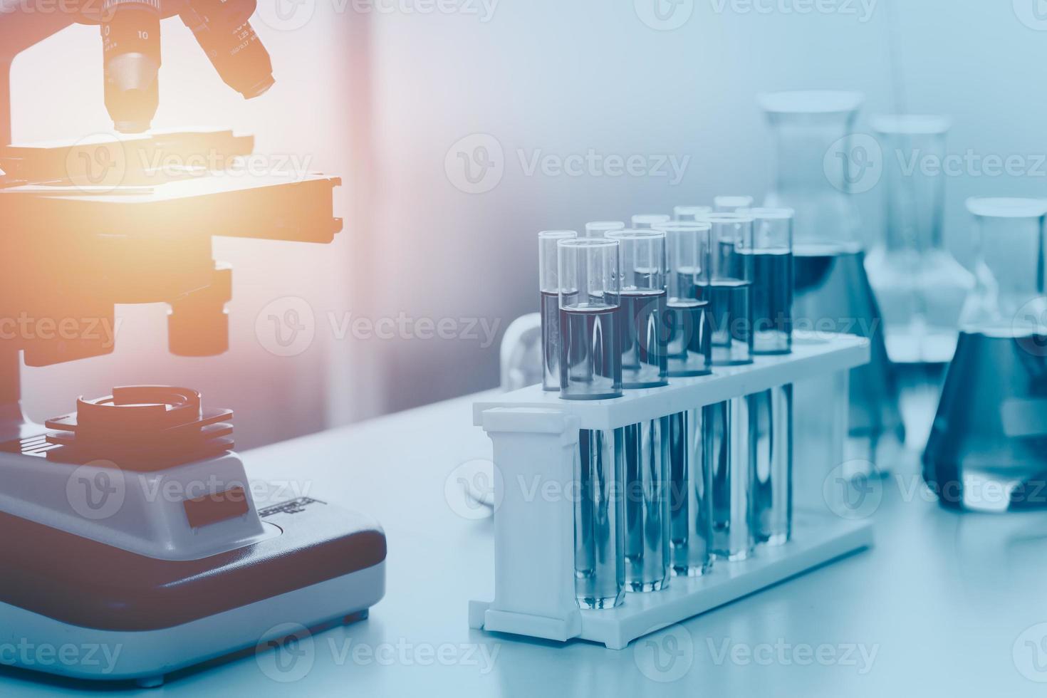 Science medical lab equipments with microscope for background photo