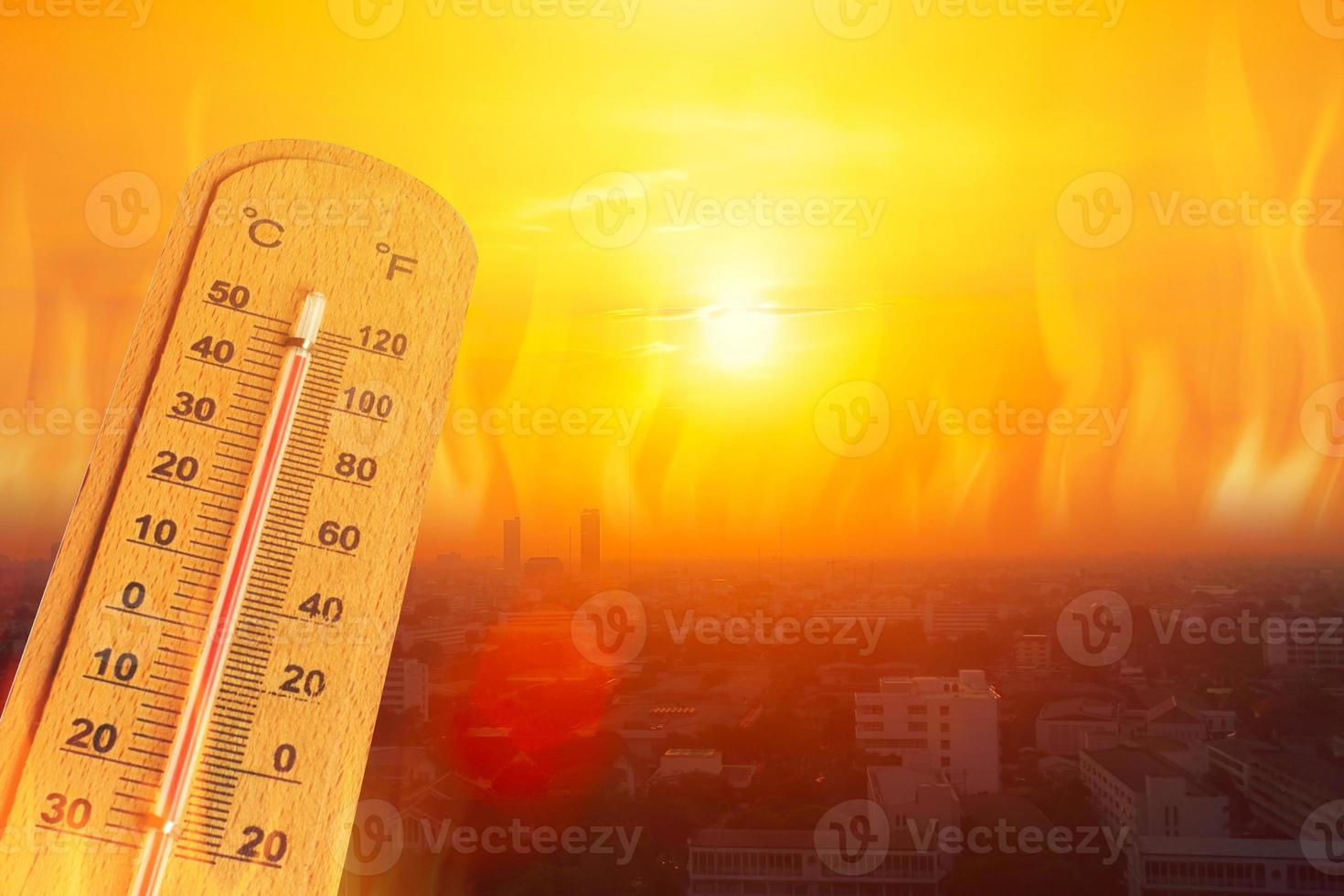 global warming high temperature city heat wave in summer season concept. photo