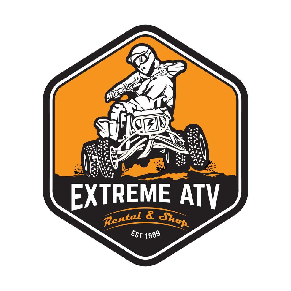 Quad ATV Extreme sport racing in badge logo design, good for t shirt design and championship event logo vector