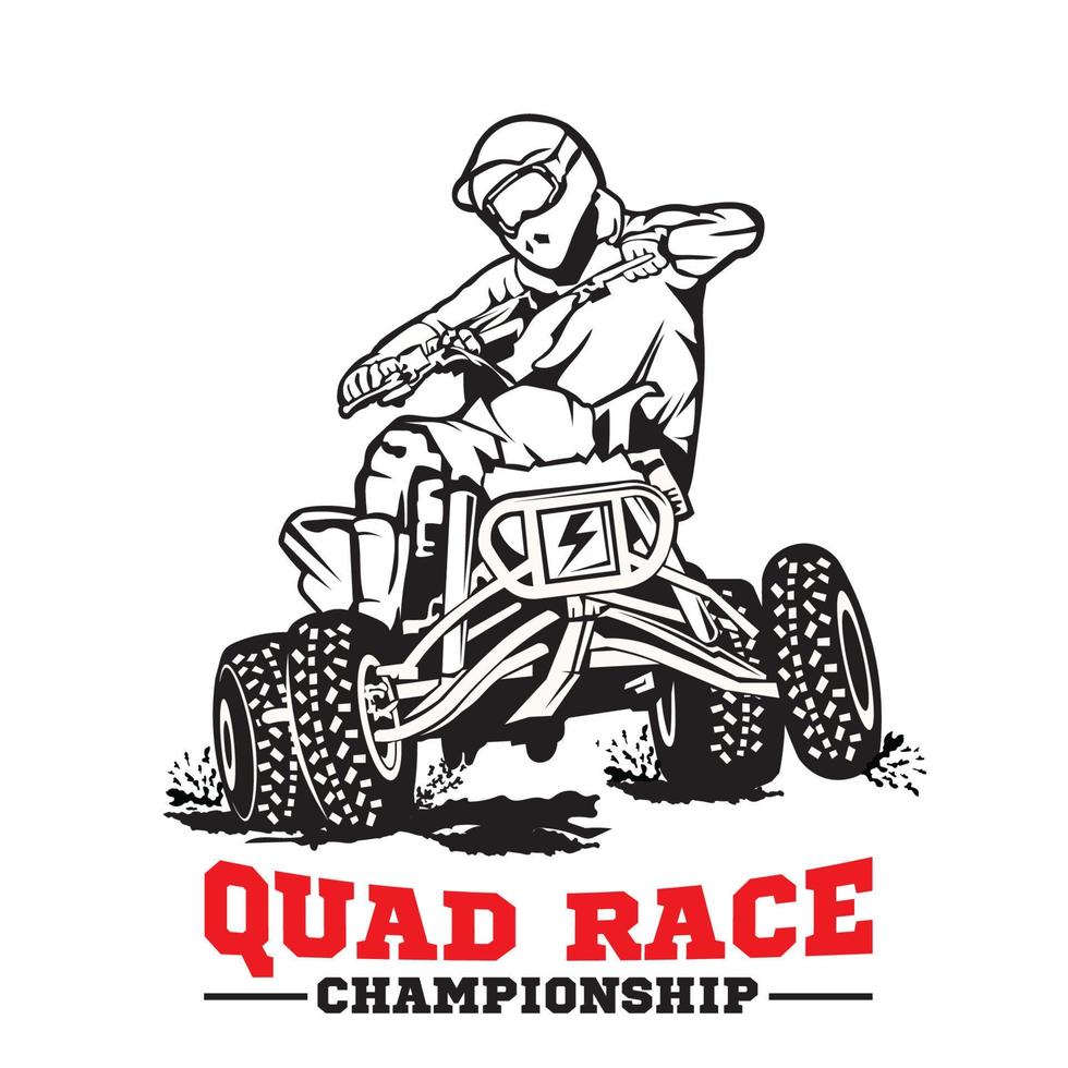 quad atv carreras deportivas extremas en el diseño del logotipo de la insignia, bueno para el diseño de camisetas y el logotipo del evento del campeonato vector