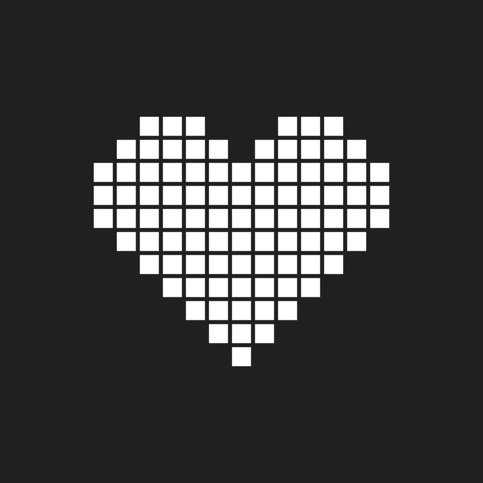 eps10 white vector pixel art heart abstract solid icon isolated on black background. love symbol in a simple flat trendy modern style for your website design, logo, and mobile application