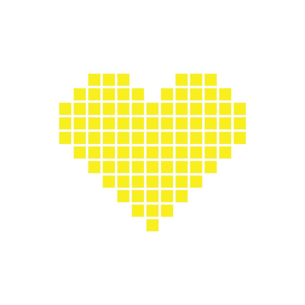 eps10 yellow vector pixel art heart abstract solid icon isolated on white background. love symbol in a simple flat trendy modern style for your website design, logo, and mobile application