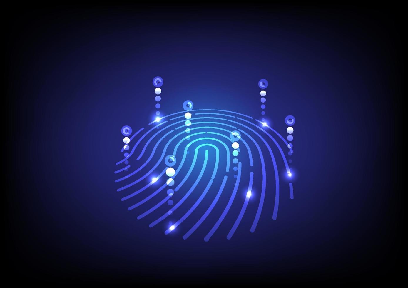 Abstract security concept. Fingerprint and lighting on futuristic technology background. Vector illustration.