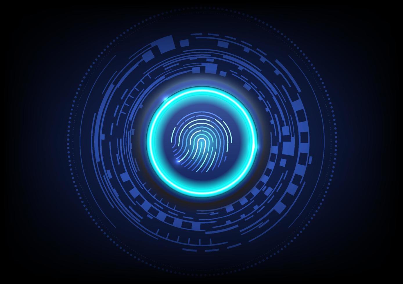 Futuristic fingerprint round button. Biometric data security concept. Vector illustration.