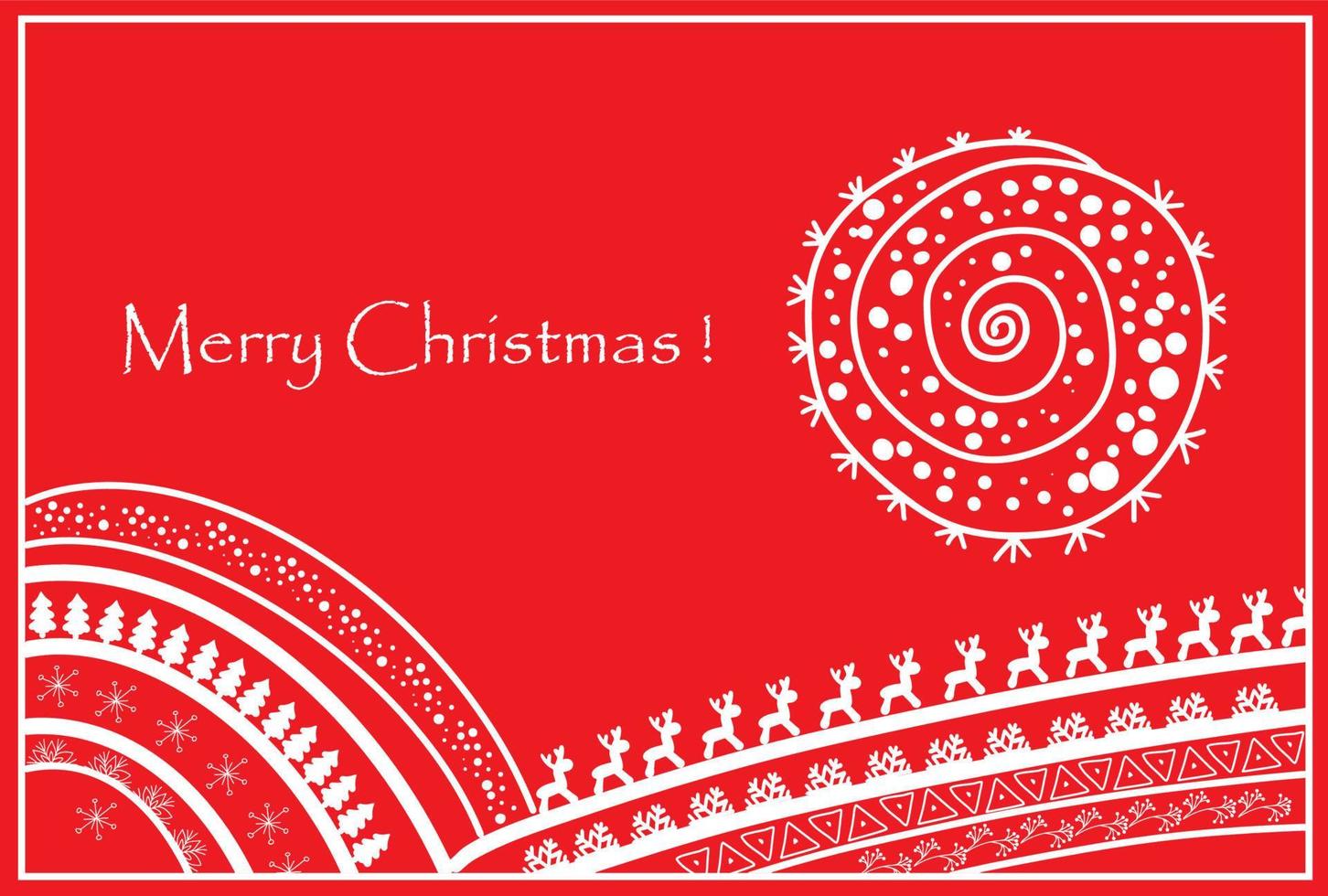 Merry Christmas retro folk art card on red background. vector
