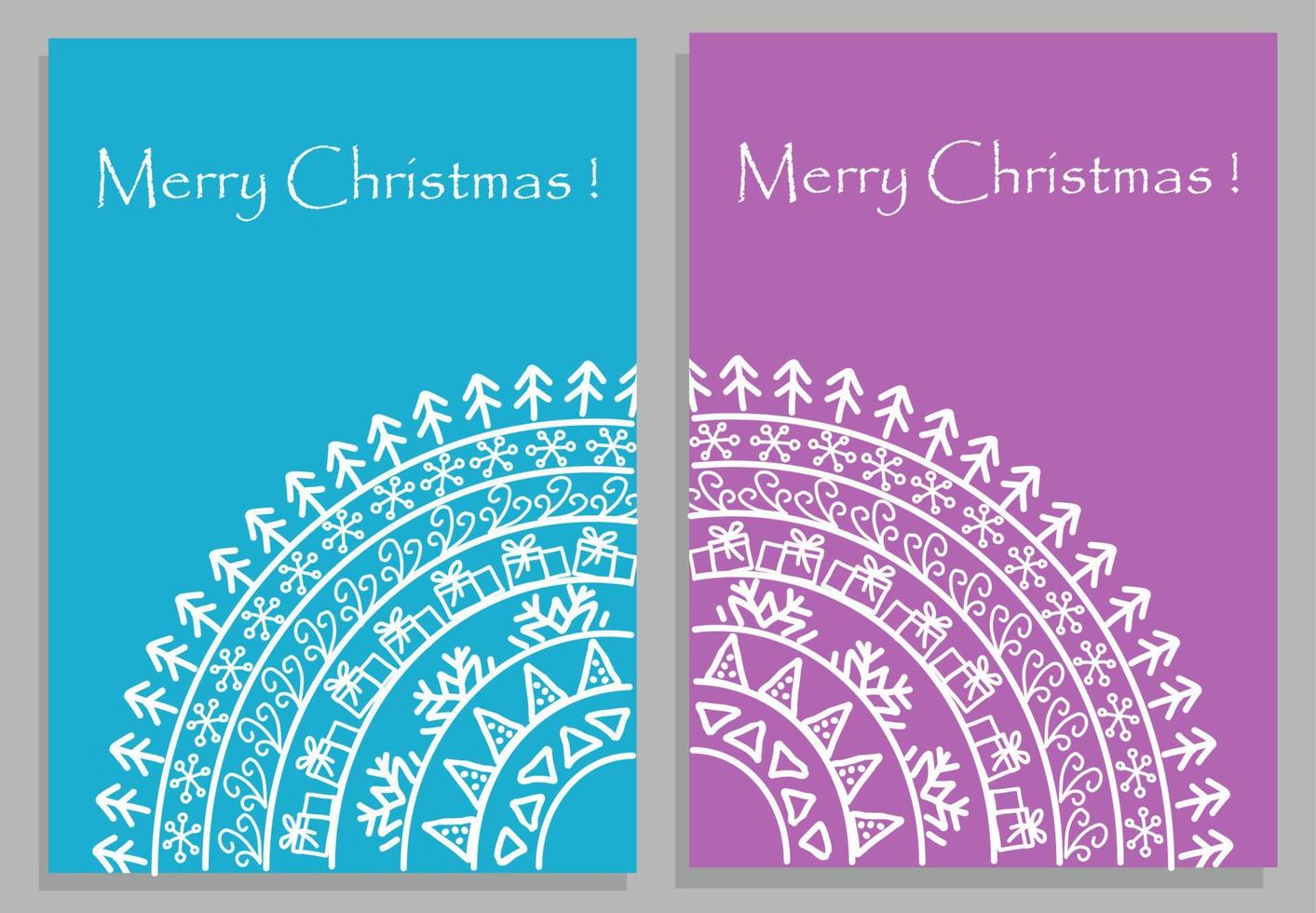 Set of Merry Christmas retro folk art card on blue and lilac background. vector