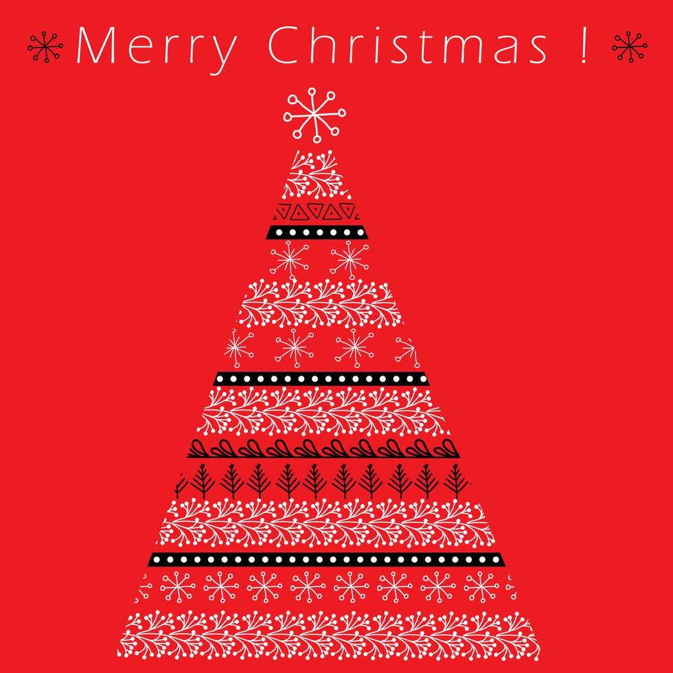 Merry Christmas retro folk art card on red background. vector