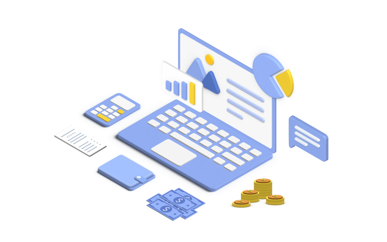 Concept de gestion financière d'illustration 3d et investissement, modèle de bannière de paiement avec de l'argent. png