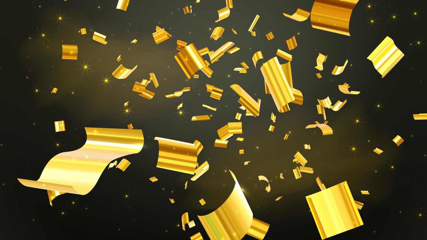 Golden confetti explosion on black background vector