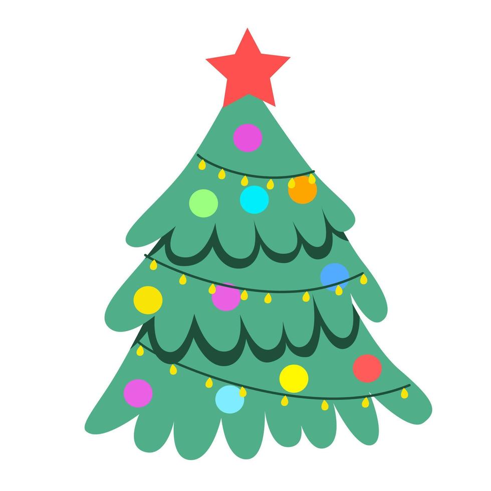 Vector illustration of a decorated green Christmas tree