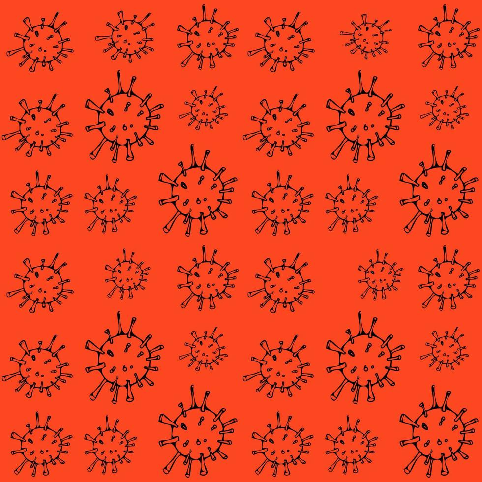 esquema de virus de patrón sobre un fondo rojo. ilustración de garabatos vectoriales. eps 10 vector