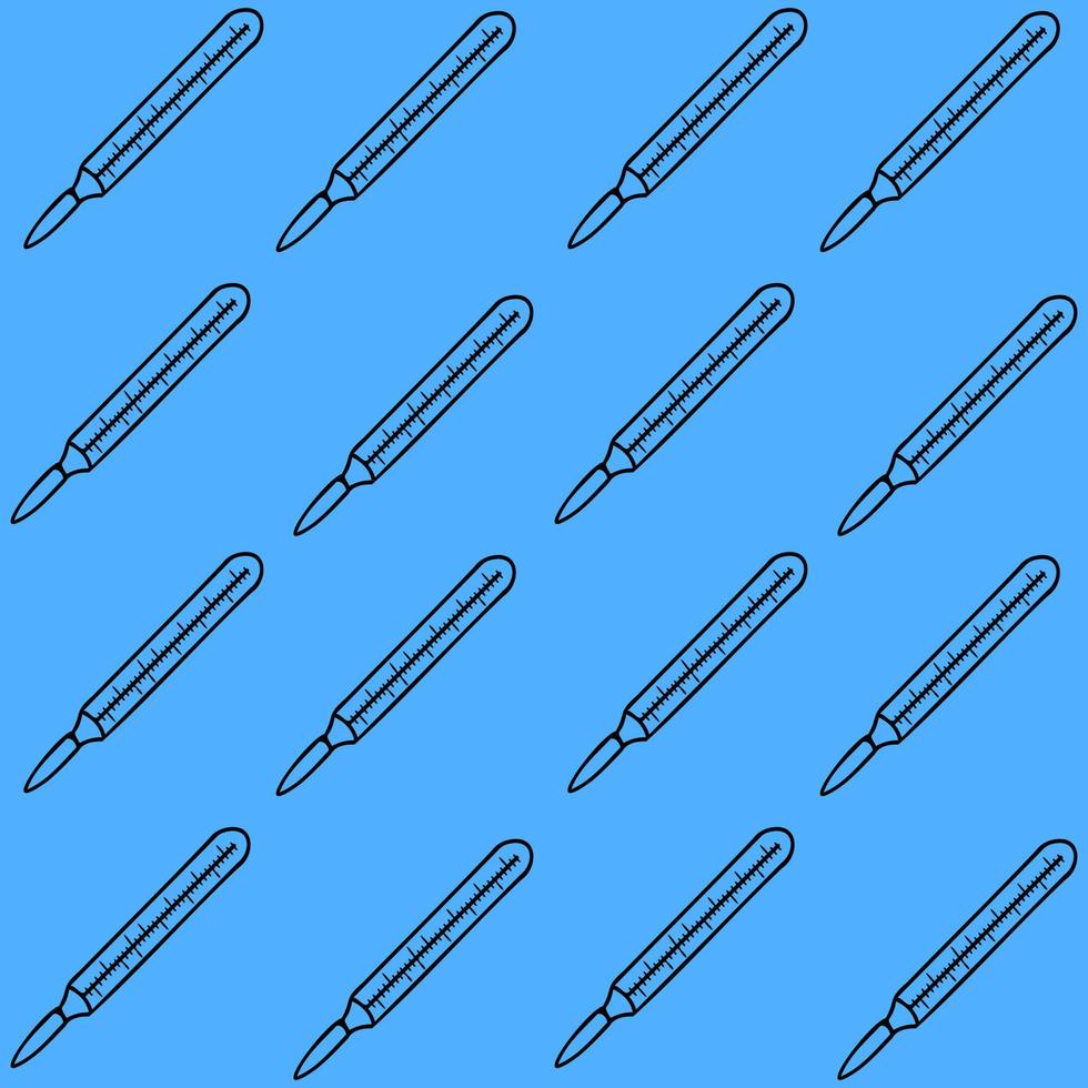 Pattern Outline of a medical thermometer on a blue isolated background. Vector Doodle illustrations. EPS10