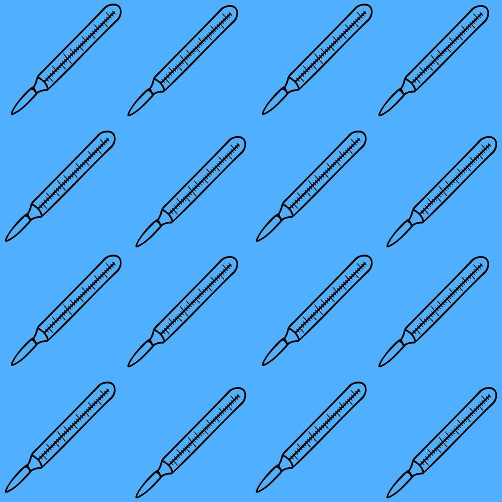 Pattern Outline of a medical thermometer on a blue isolated background. Vector Doodle illustrations. EPS10