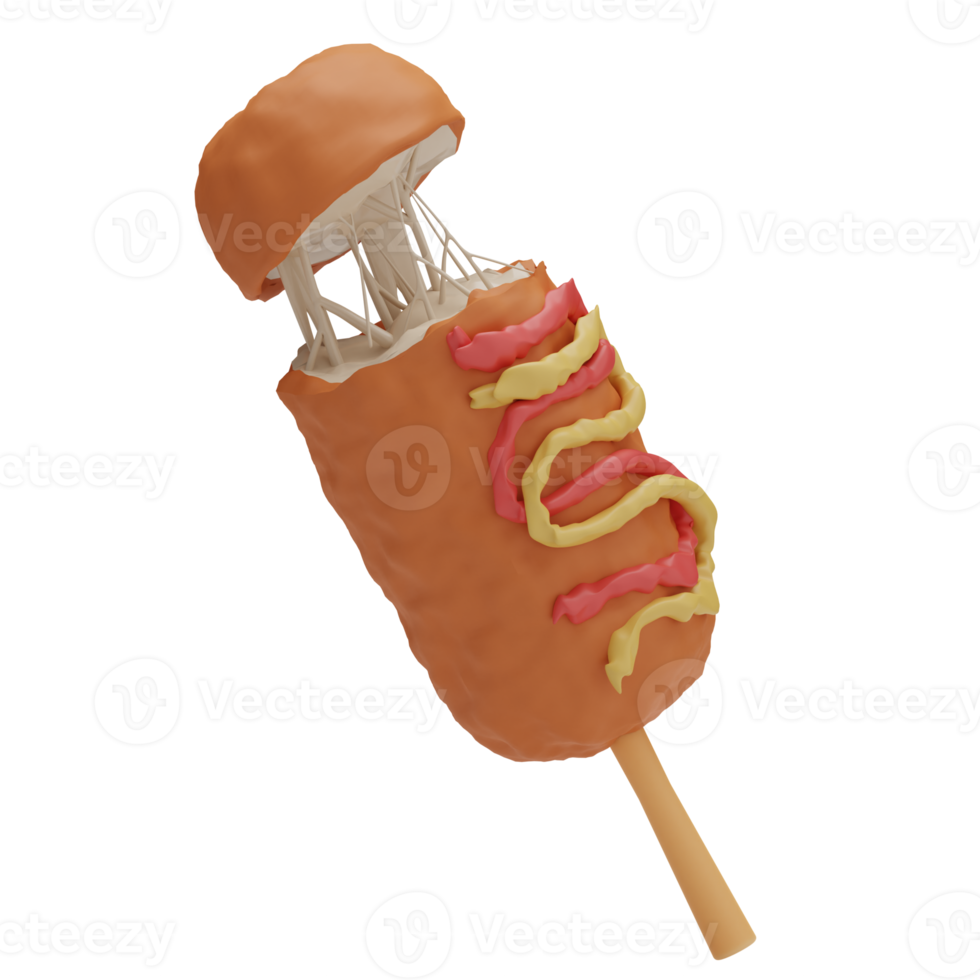Ilustración de perro de maíz de comida de representación 3d png