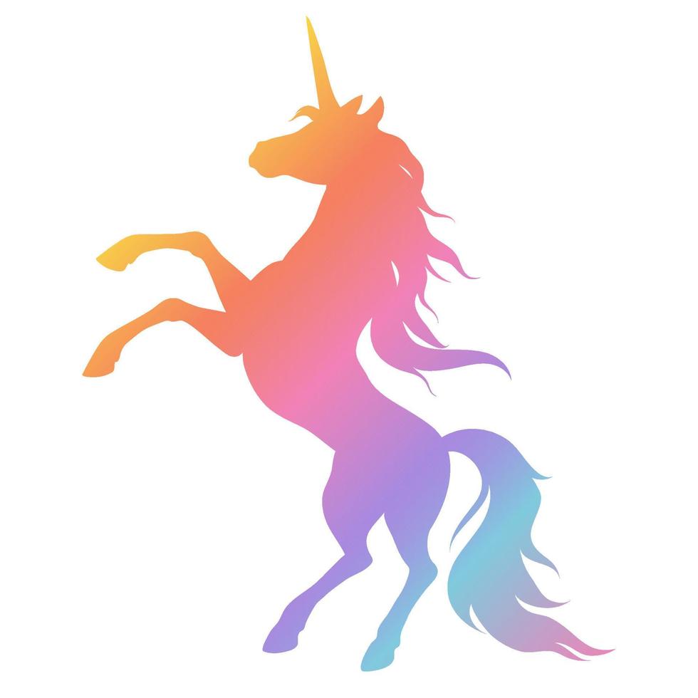 silueta de arco iris de un unicornio sobre un fondo blanco. vector