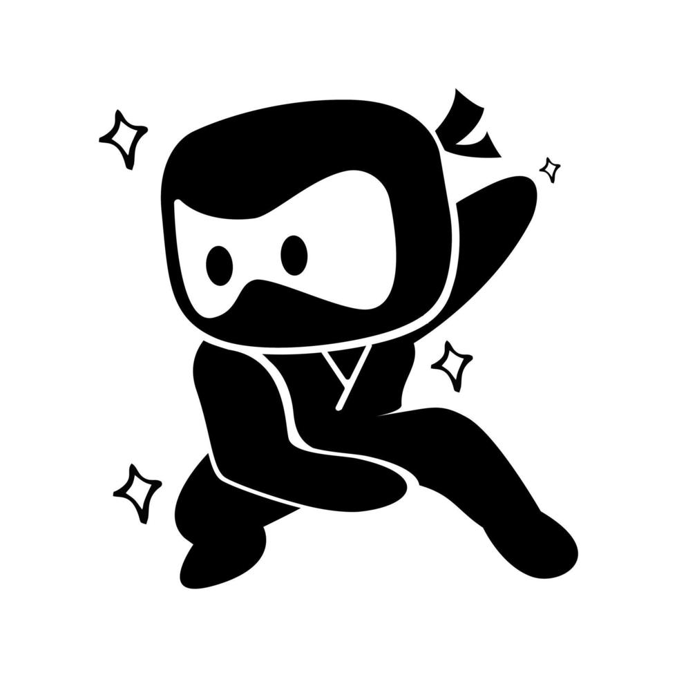 ataque lateral lindo ninja sobre fondo blanco vector