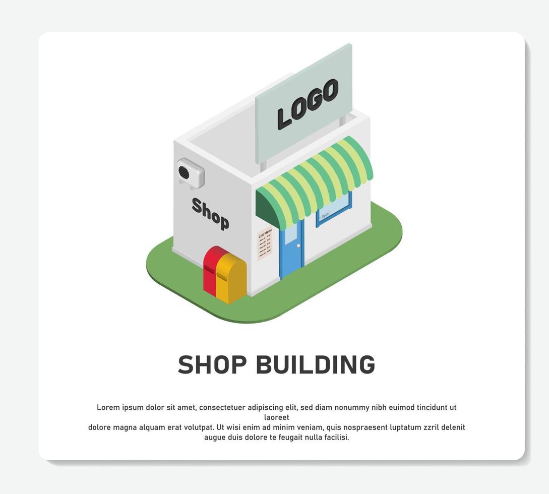 3D Shop Building With Logo Electro Noodle Fast Food Simple vector