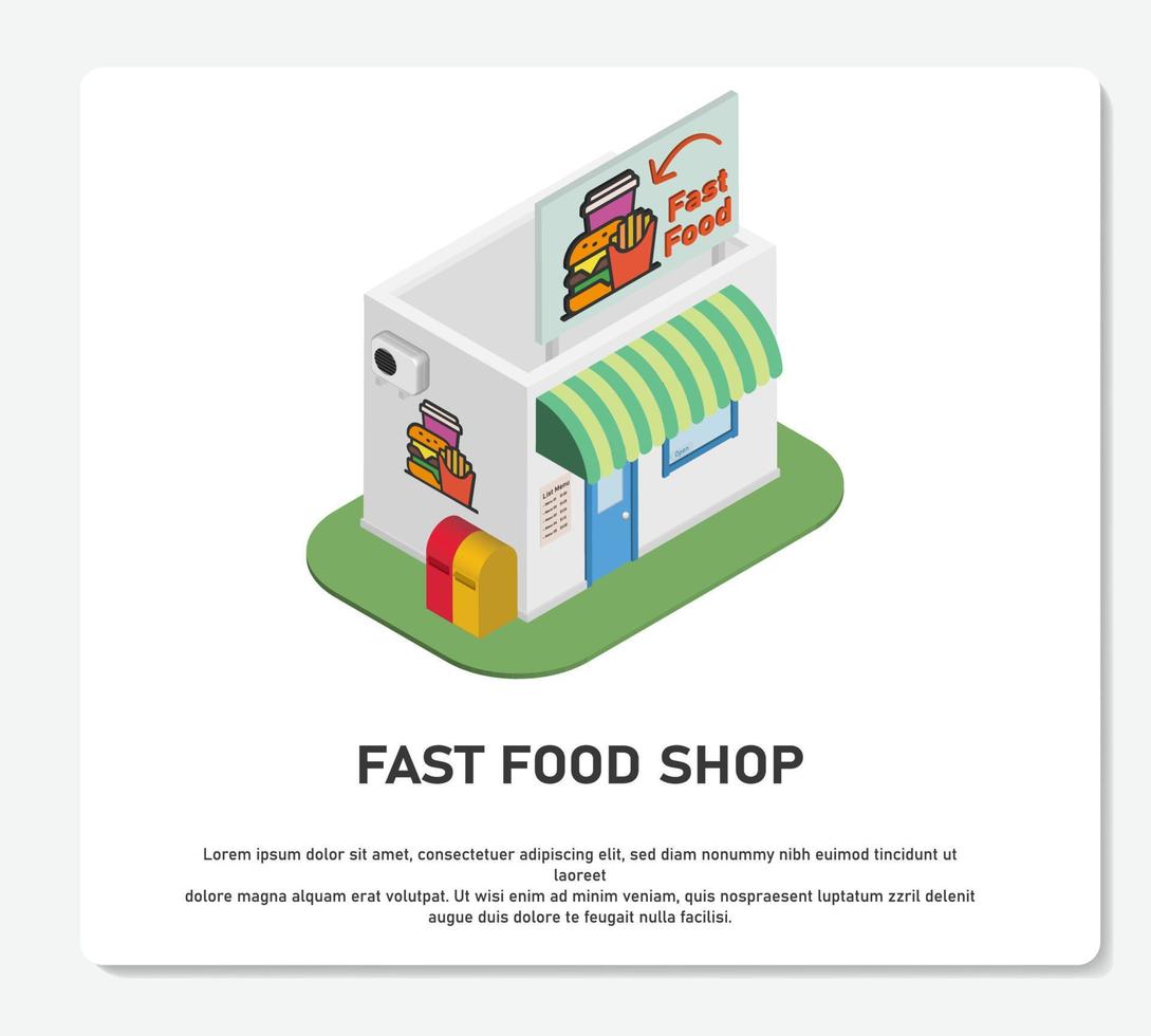 3D Shop Building With Logo Electro Noodle Fast Food Simple vector