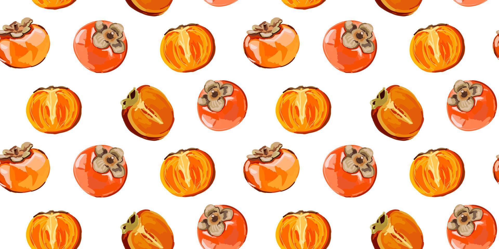 Persimmon seamless pattern. Ripe persimmon, persimmon lobules. Vector shabby hand drawn illustration. Design for fashion , fabric, textile, wallpaper, cover, web , wrapping and all prints.