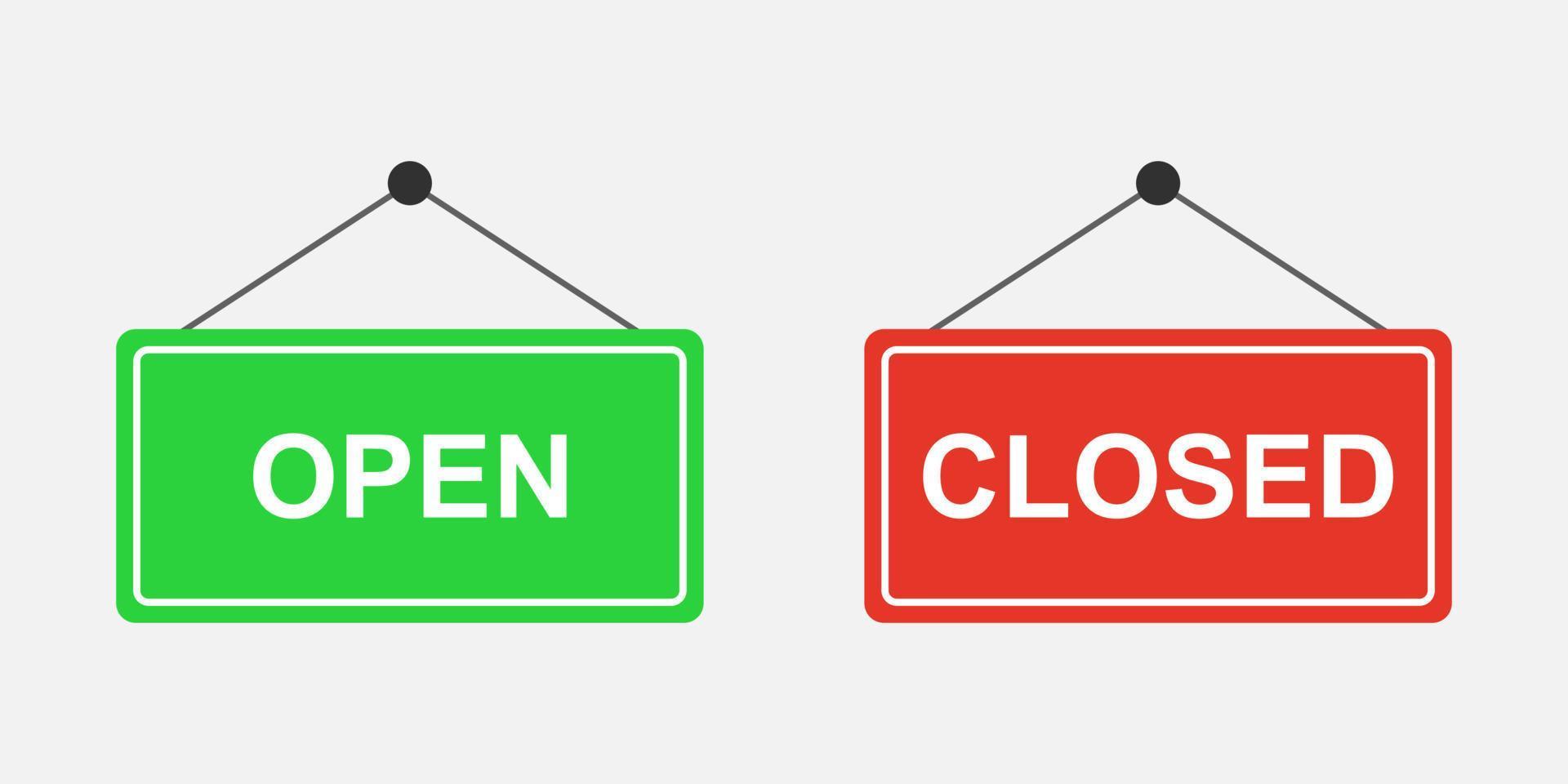 Open door and closed door signs in flat design style isolated on background. vector