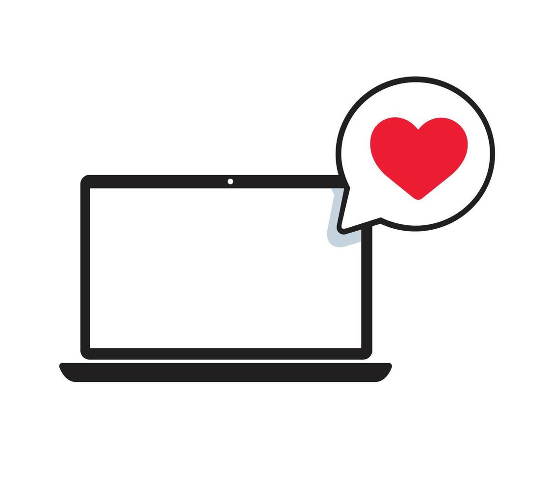 laptop computer with heart bubble chat vector