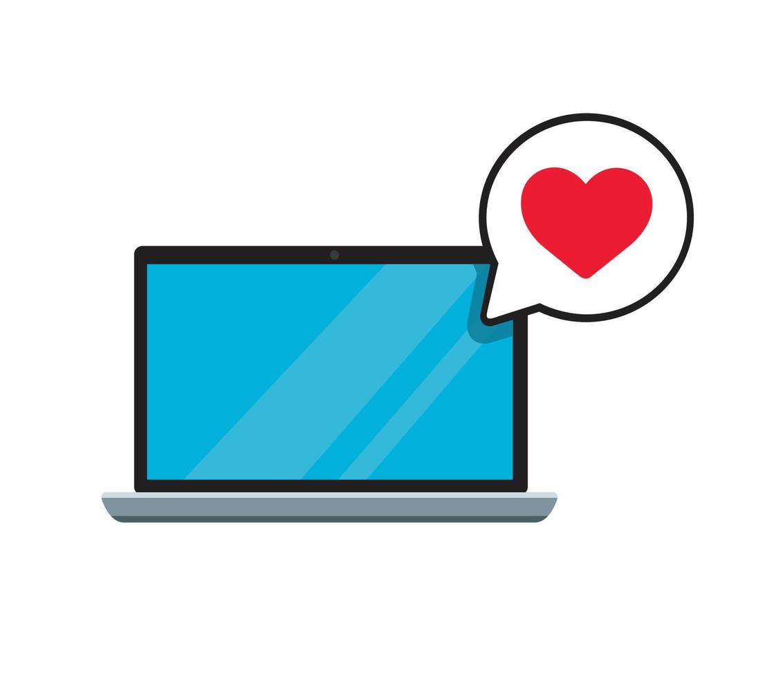laptop computer with heart bubble chat vector