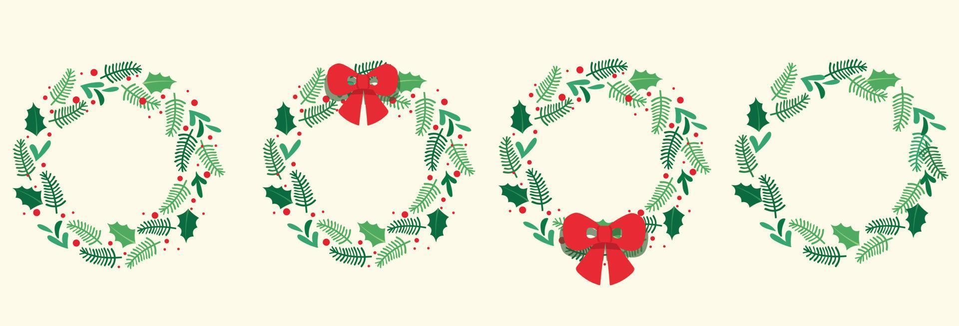 set of Christmas wreath leafs vector illustration